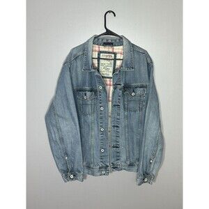 Vintage Nautica Y2K Trucker Grunge Blue Denim Jacket Women Size XXL Plaid Lining